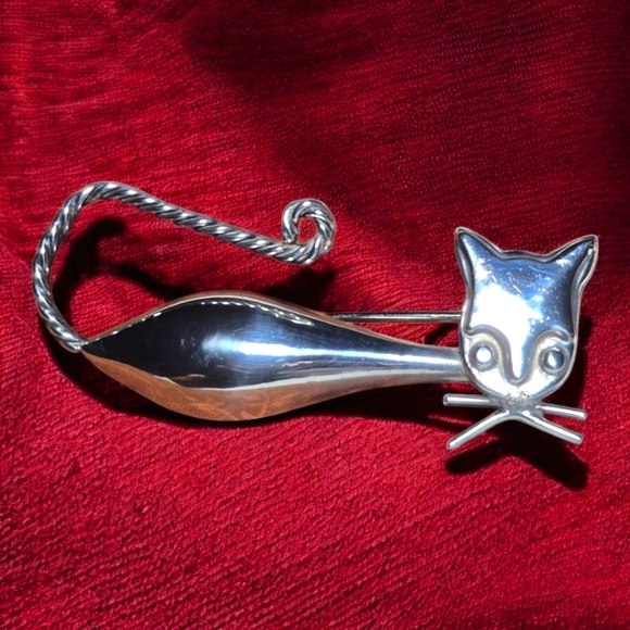 Sterling silver 925 Vintage Mexico Cat Brooch/Pin - Picture 1 of 6